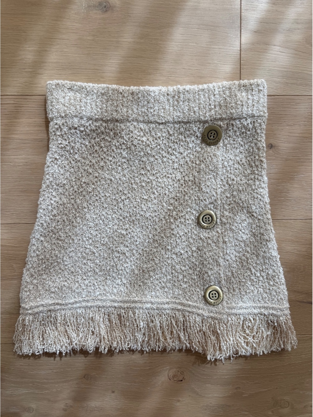 NWT Revolve Asta Resort Angelina Button Fringe Knit Mini Skirt Snow XS